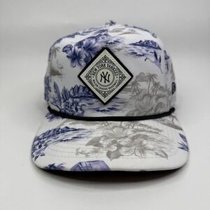 New York Yankees New Era Golfer MLB Floral Tropical Snapback Hat White Blue Rope